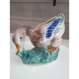 Vintage Royal Copley Goose Duck In Grass Ceramic Vase Planter Mid Century USA